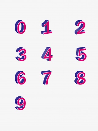 2.5D图标1到9数字复古矢量