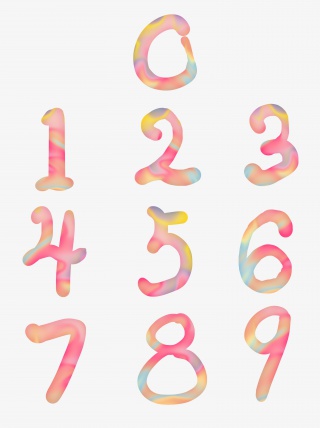 数字阿拉伯手绘流体渐变0到9清新