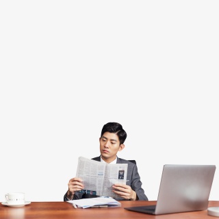 商务男性办公室读报纸
