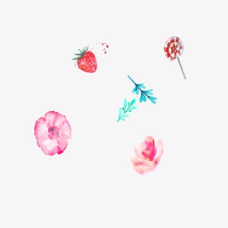 手绘近实远虚花瓣草莓元素
