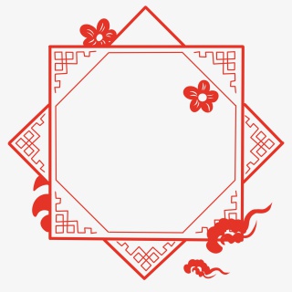 红色花朵祥云贴花边框