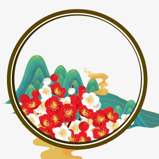 新年过节红色小花国潮复古框过年元旦