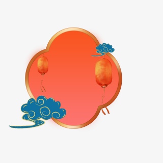 春节红喜庆边框过年祥云灯笼装饰框