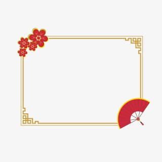 中国风边框扇子小花复古边框元素
