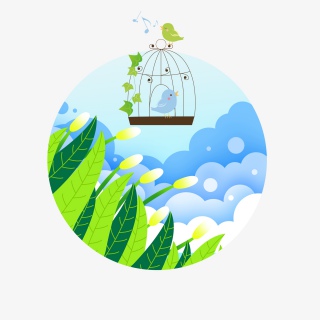春天立春清明节装饰植物边框元素植物云鸟笼鸟