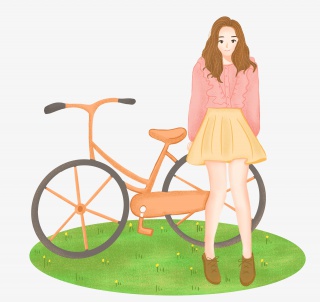 清明坐单车女孩插画