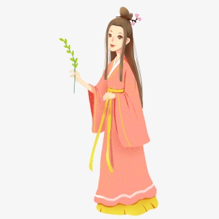 清明节暖色扁平手绘古风少女柳枝png