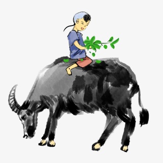 水墨牧童骑牛
