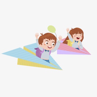 小清新乘坐纸飞机的俩个小学生可爱