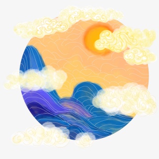 中国风水墨水彩中秋节山海明月手