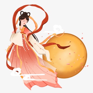中秋节怀抱玉兔的嫦娥飞天