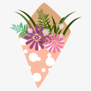 女王节粉色系手绘花朵捧花元素设计