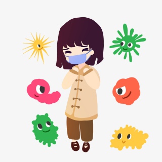 细菌入侵怕冷的感冒小女孩