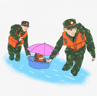 抗洪救灾解放军士兵帮助百姓过河