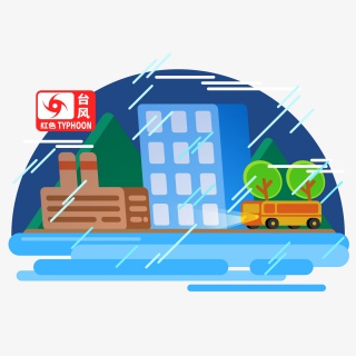 台风天城市大风大雨