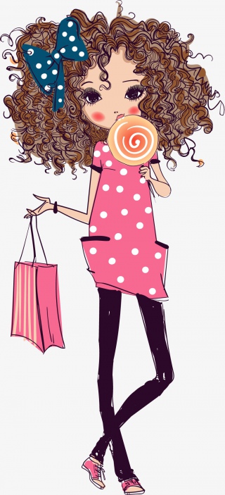矢量手绘吃棒棒糖的女孩