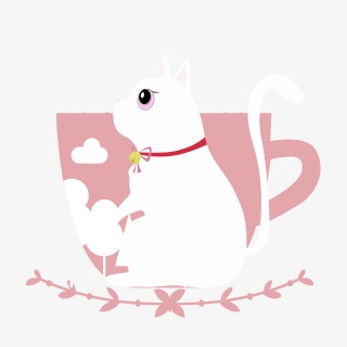 卡通手绘插画杯子猫咪元素等组合免抠素材