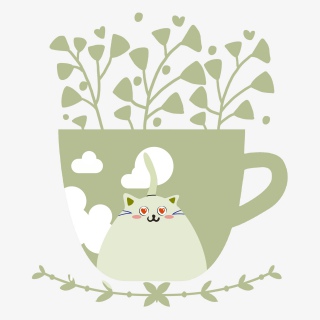 卡通手绘插画杯子猫咪元素等组合免抠素材