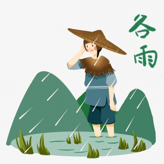谷雨插秧的小女孩