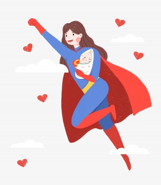 母亲节怀抱孩子的超人妈妈