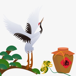 菊花和仙鹤
