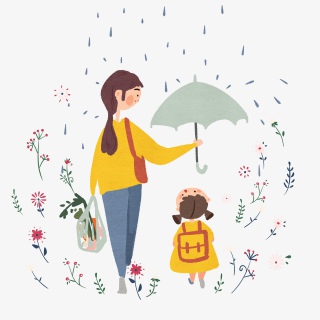母亲节温柔慈爱温暖下雨打伞保护