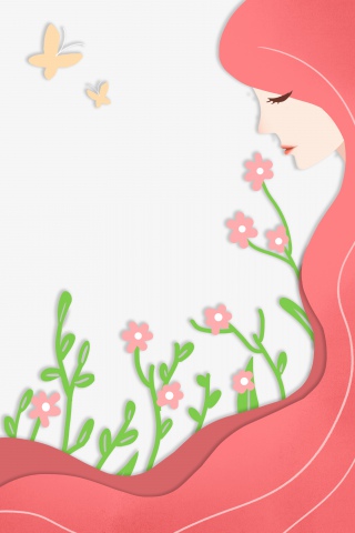 三八妇女节粉色扁平长发女性边框