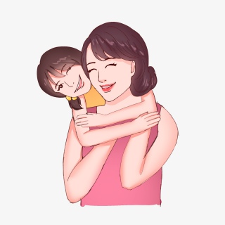 手绘三八妇女节母亲节孩子抱着妈