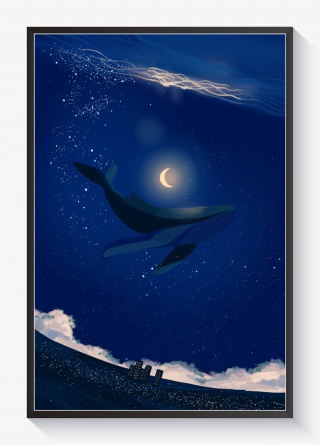 浪漫唯美星空治愈系海洋鲸鱼