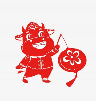 新年剪纸红色扁平风剪纸牛年PNG