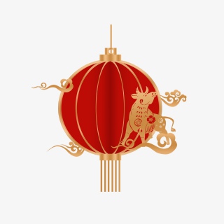 春节新年国潮元素灯笼装饰背景金色祥云剪纸牛