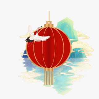 春节新年国潮元素灯笼装饰背景仙鹤祥云