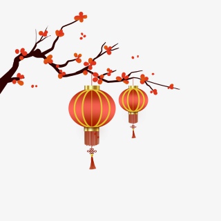 新年灯笼喜庆梅花红色过年元素免抠
