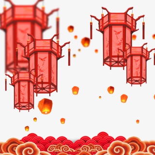 元旦新年过年元宵节喜庆装饰背景祥云灯笼宫灯孔明灯