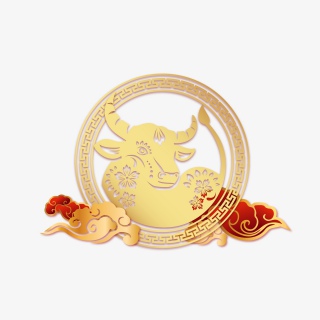 金色红色祥云牛头2021新年喜庆节日中国风