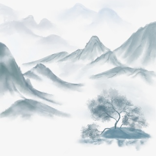 中国风山水水墨重山流水