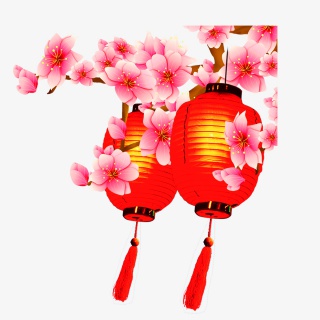 中国风新年装饰花枝灯笼透明素材