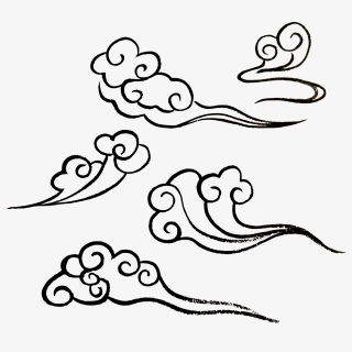 手绘黑白线条祥云素材