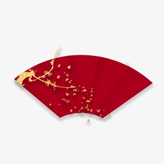 中国风扇子装饰金粉花瓣飘落