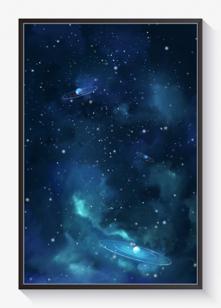 深蓝色唯美卡通梦幻幻想星空星球