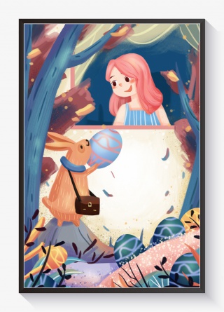 复活节兔子彩蛋少女森林卡通小清新
