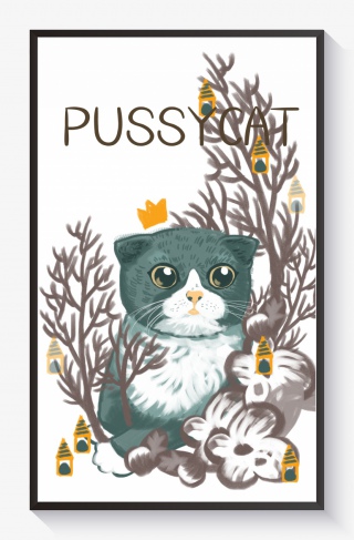 豆粽半折耳英短蓝猫手绘插画