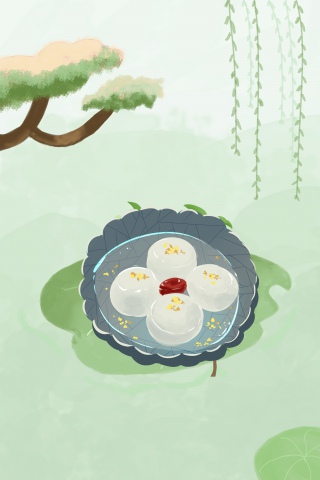 绿色背景汤圆食品海报
