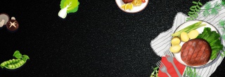 新鲜牛排俯视图简约黑色banner
