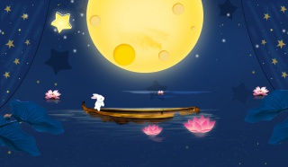 深蓝色手绘化妆品面霜中秋节海报背景