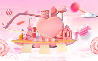 粉色c4d立体空间爱心节日化妆品海报背景