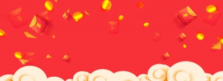 简约红色新年红包雨撒钱banner