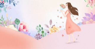 浪漫女神节情人节化妆品手绘卡通海报背景图