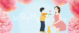 母亲节快乐蓝色清新花Banner广告背景