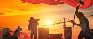 简约劳动者剪影创意背景合成